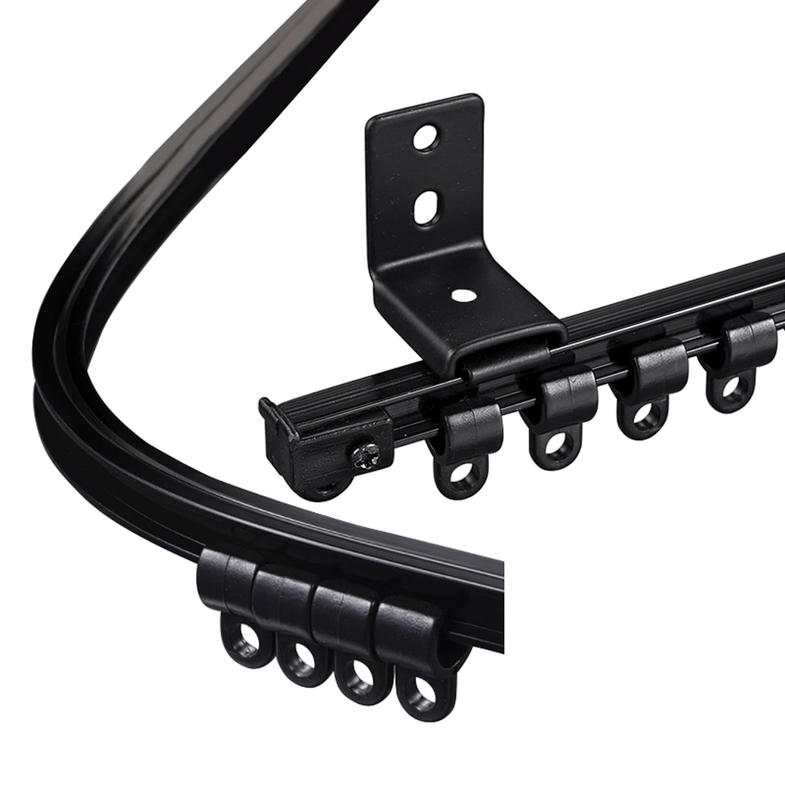 Tringle À Rideaux Ultra-Mince Rail de Rideau Incurvé Rail Rideaux Plafond Cloisonné Rail de Plafond Kit pour Forme U L Baie(Black-Side,400cm(4 * 100cm))