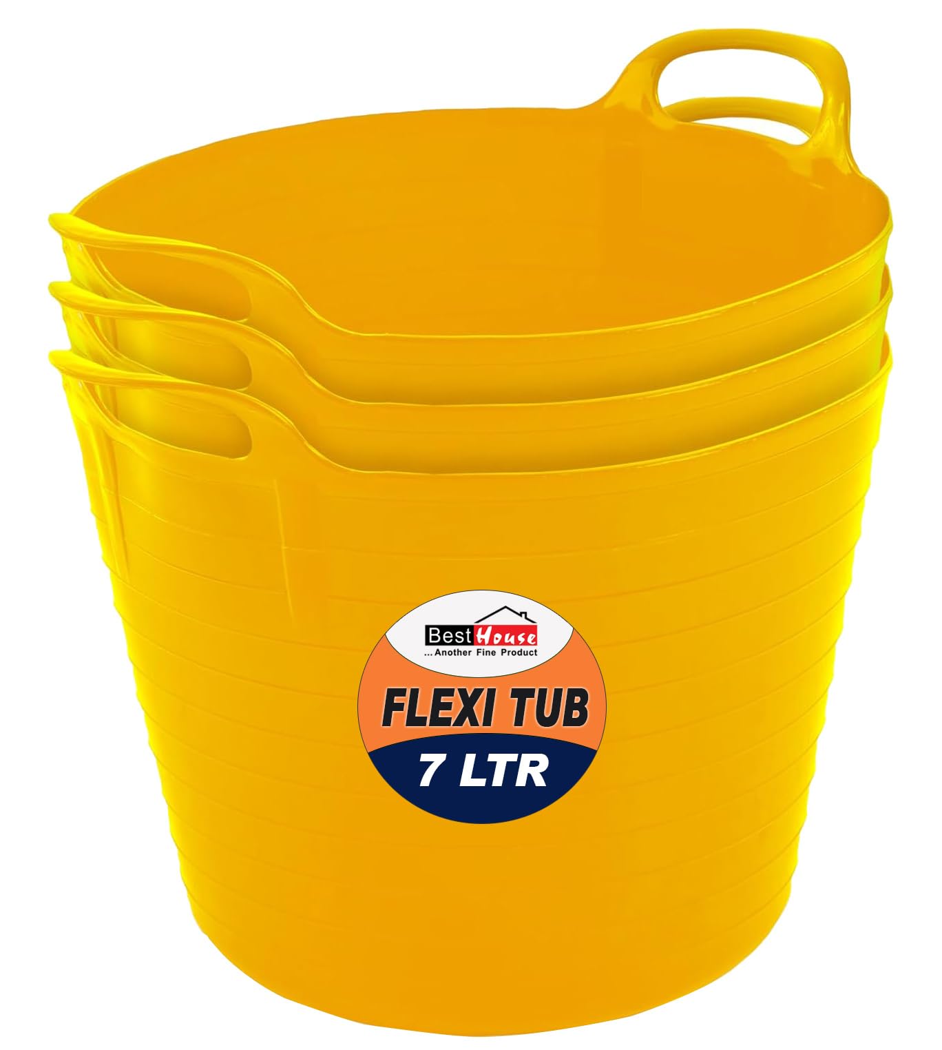 Best House | 3 Pcs of Flexi Tub with Handles | Small Size | Mini | 7 Litres | Yellow | Garden Tubs | Plastic Storage Container for Home, Washing, Garden Waste and DIY Projects โ image 1