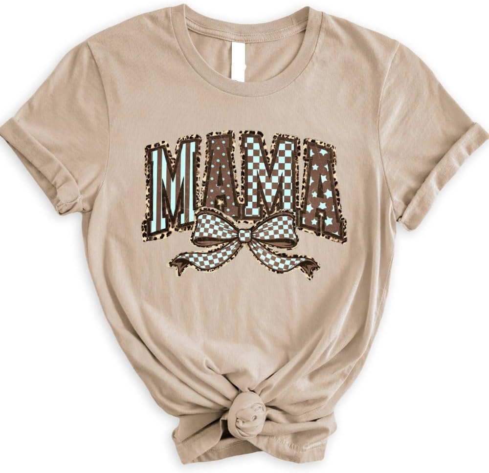 Leopard Bow Mama T Shirt, Cute Mom Shirt, Retro Cheetah Shirt, Varsity Mama Crewneck, Gift for Mommy, Leopard Sweater.