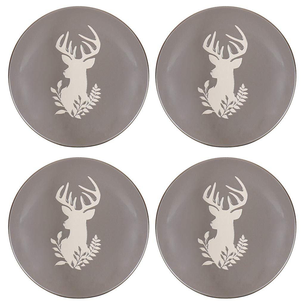 Dibor Set of 4 Side Plates - Grey & White Reindeer Stoneware Crockery