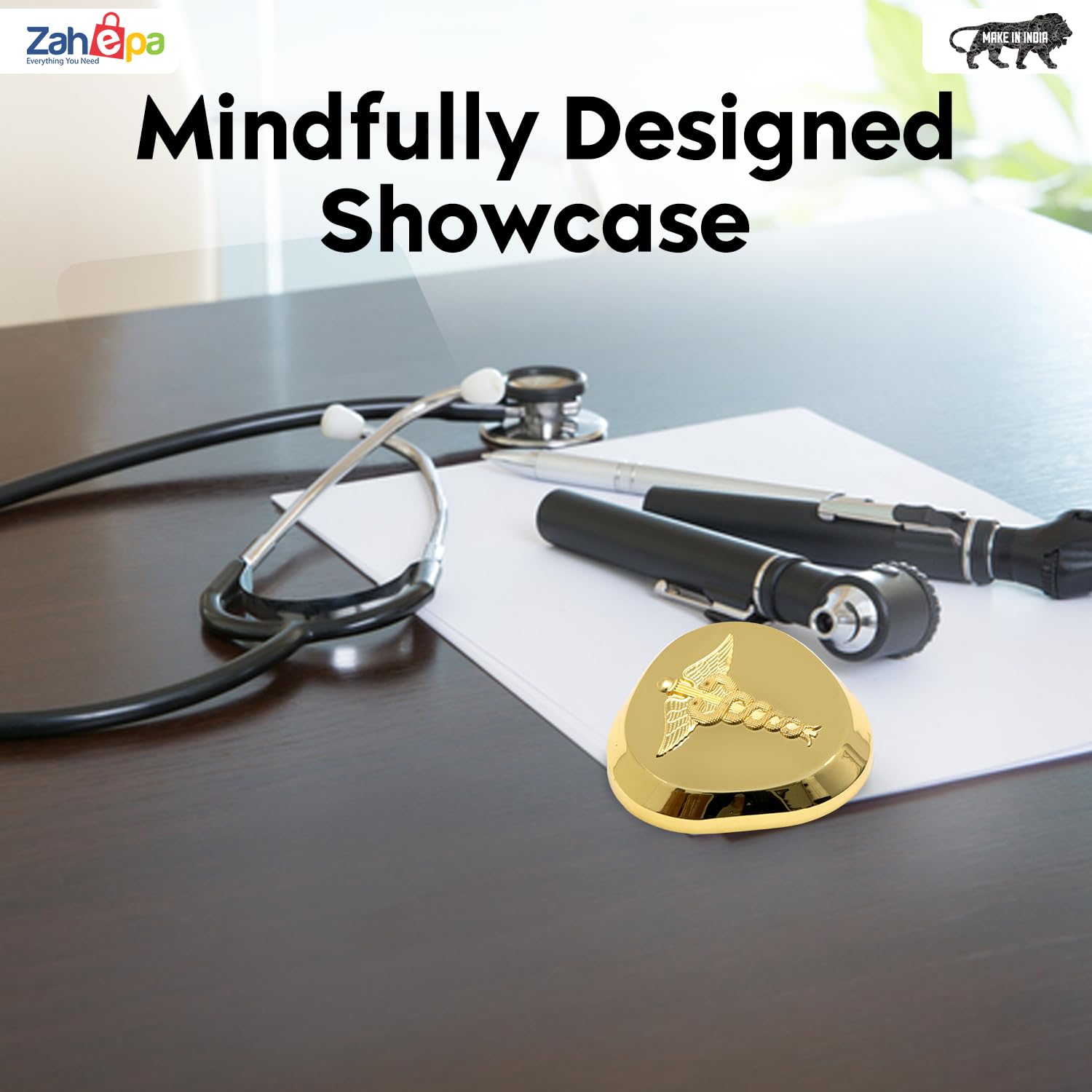 ZAHEPA Caduceus Metal Paperweight for Doctor Desk, Medical Paper Holder for Hospital Office Table, Gold Desktop Decor Accessory, Stylish Professional Gift for Doctors, Medical Professionals & Men 2