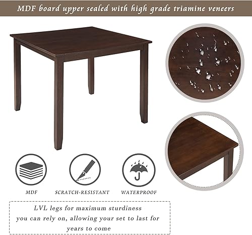 Miniatura 2 de ERDAYE Mesa de comedor cuadrada de madera de 5 piezas, 4 sillas acolchadas con respaldo curvado para el hogar, apartamento, cocina y comedor, juego