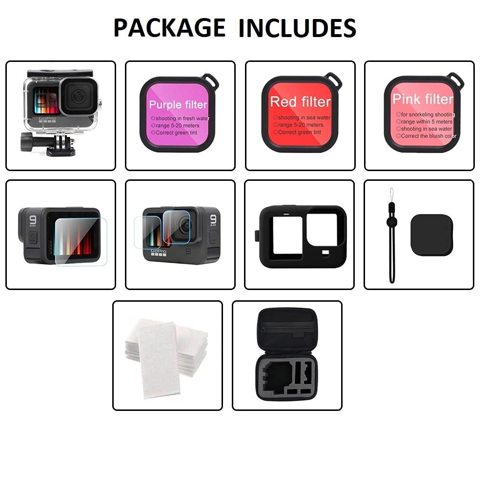 ADOFYS Action Camera Accessories with Waterproof Case+ Silicone Cover+Tempered Screen Protector+3 Lens Filters+Anti-Fog Inserts+Shockproof Small Case Bundle for GoPro Hero 9/10/11/12 Accessories 3