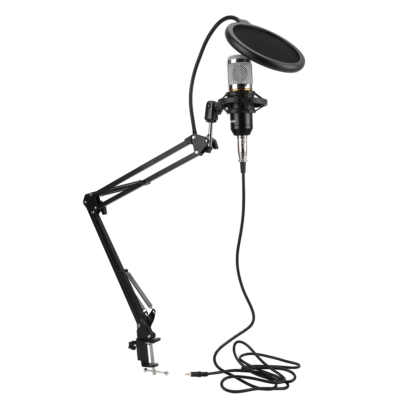 Kit microfono a condensatore BM800, microfono di registrazione professionale USB con braccio flessibile, suono chiaro per doppiaggio di canto in streaming, include spugna antiurto (Nero+Argento)