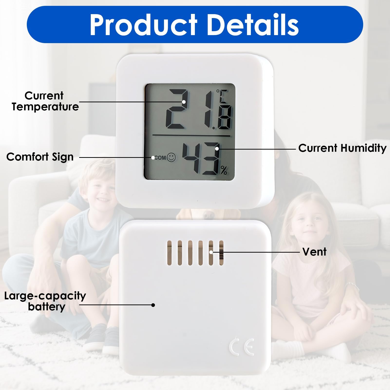 Lote de 6 termómetro interior digital con higrómetro digital, mini medidor de temperatura y humedad para casa, LCD grande, indicador de confort, termómetro digital casa preciso para oficina y hogar
