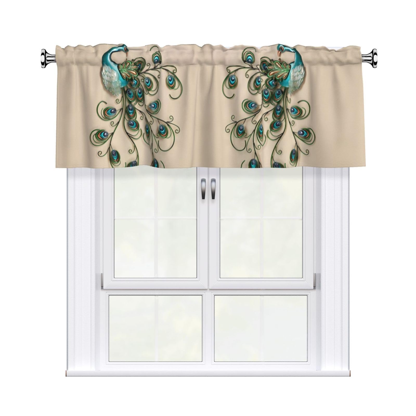 WHJSSF peacock Prints Housewarming Gift – Peach Skin Window Valance 54x18 for a Cozy Kitchen Refresh