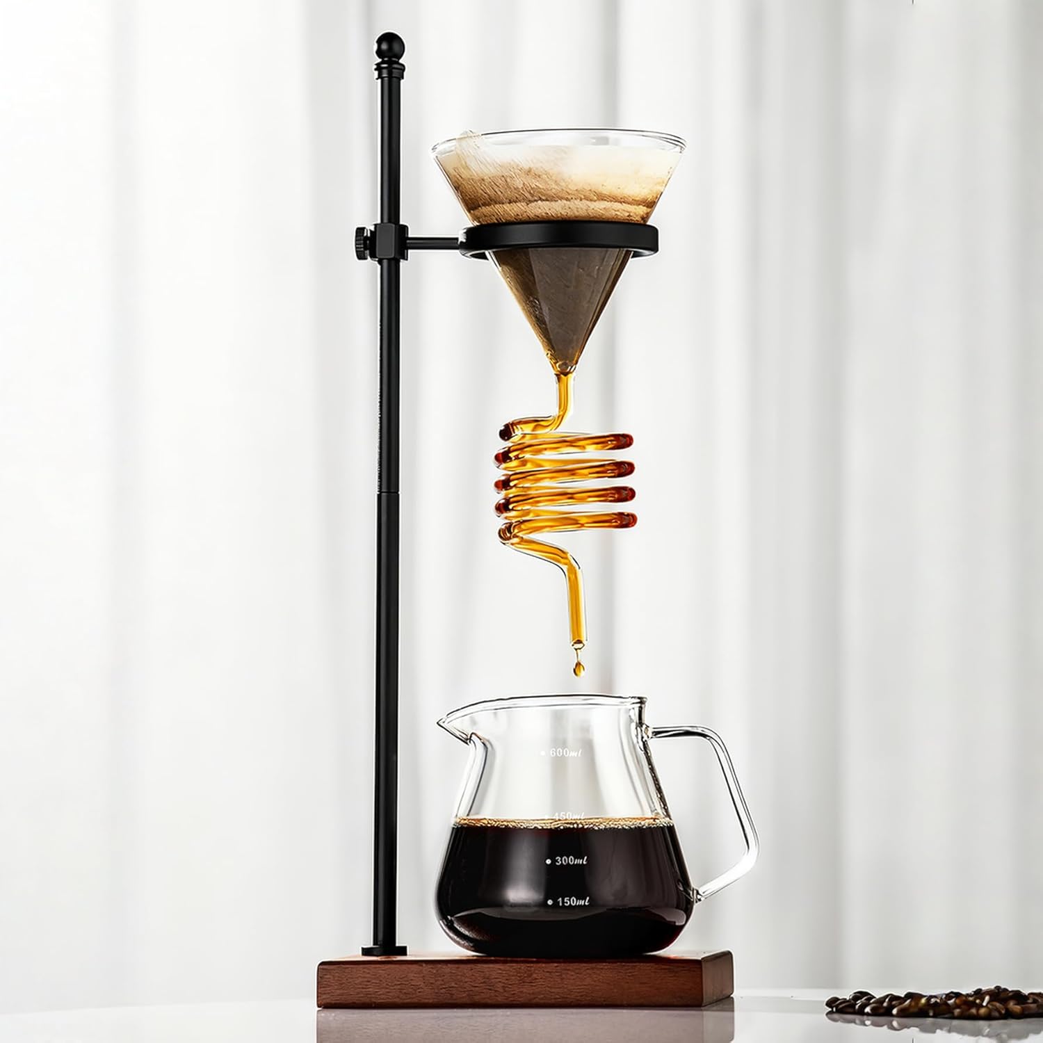 Pour Over Coffee Maker 2pcs Set - Adjustable Stand Glass Coffee Dripper, Coffee Dripper with Spiral Design, Manual Drip Coffee Pour Over Brewer for Home & Travel