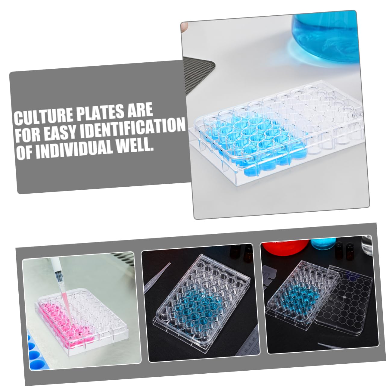 OSOLADY 3sets 48-Hole Cell Culture Tray Lab Tissue Culture Plate Lid Versatile Lab Experiment Plate Strip 2pcs*3