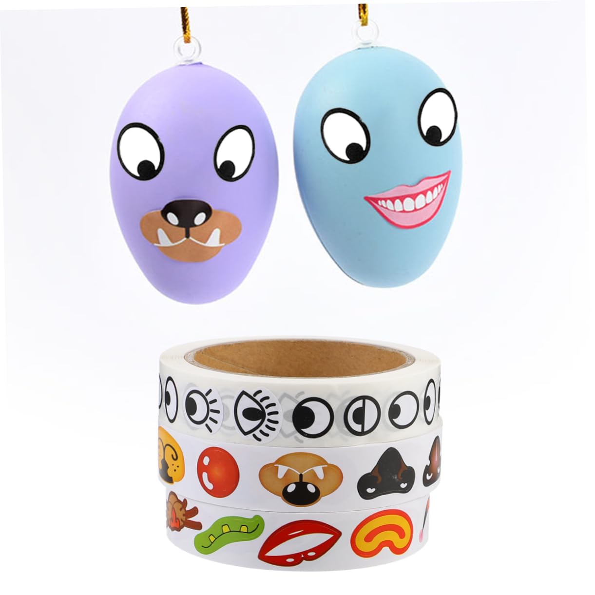 Okuna Outpost Paquete De 1500 Calcomanías Faciales Divertidas Para Ojos, Nariz Y Boca, 3 Rollos De Papel Multicolor, Calcomanías Autoadhesivas De Expresión Facial Y Animales Para Manualidades De Niños