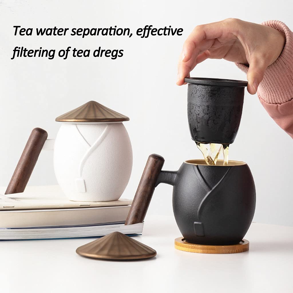 Tasse à thé en céramique avec Couvercle et Filtre, 12 Oz, Tasse D'infuseur De Thé En Céramique Avec Panier D'infuseur Et Couvercle Pour Le Thé À Feuilles En Vrac, Noir Blanc Rouge ( Color : Red )