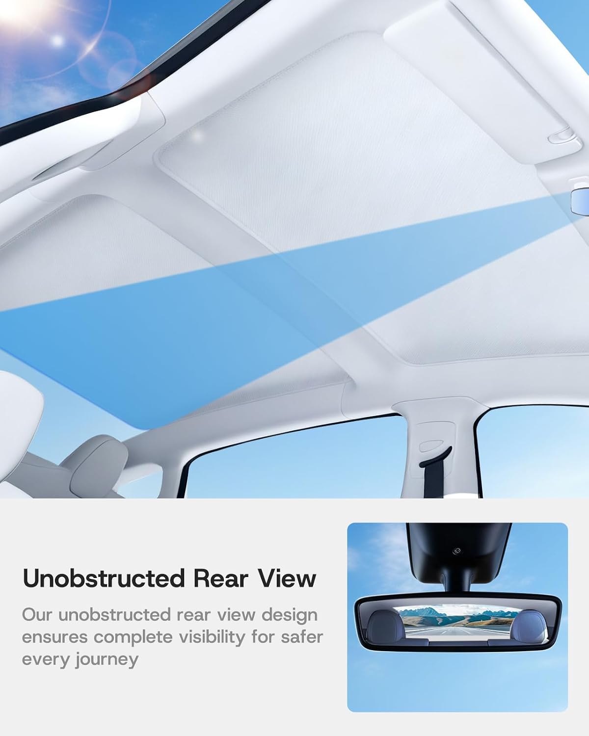 2026 Upgrade Sunshade Roof for Tesla Model 3 2021-2026, [Graphene Infused Fabric & UPF 50+ & No-Sag] 1:1 Fit Heat Insulation Glass Roof Sun Shade for Tesla Model 3 Accessories, Gray, 2PCS