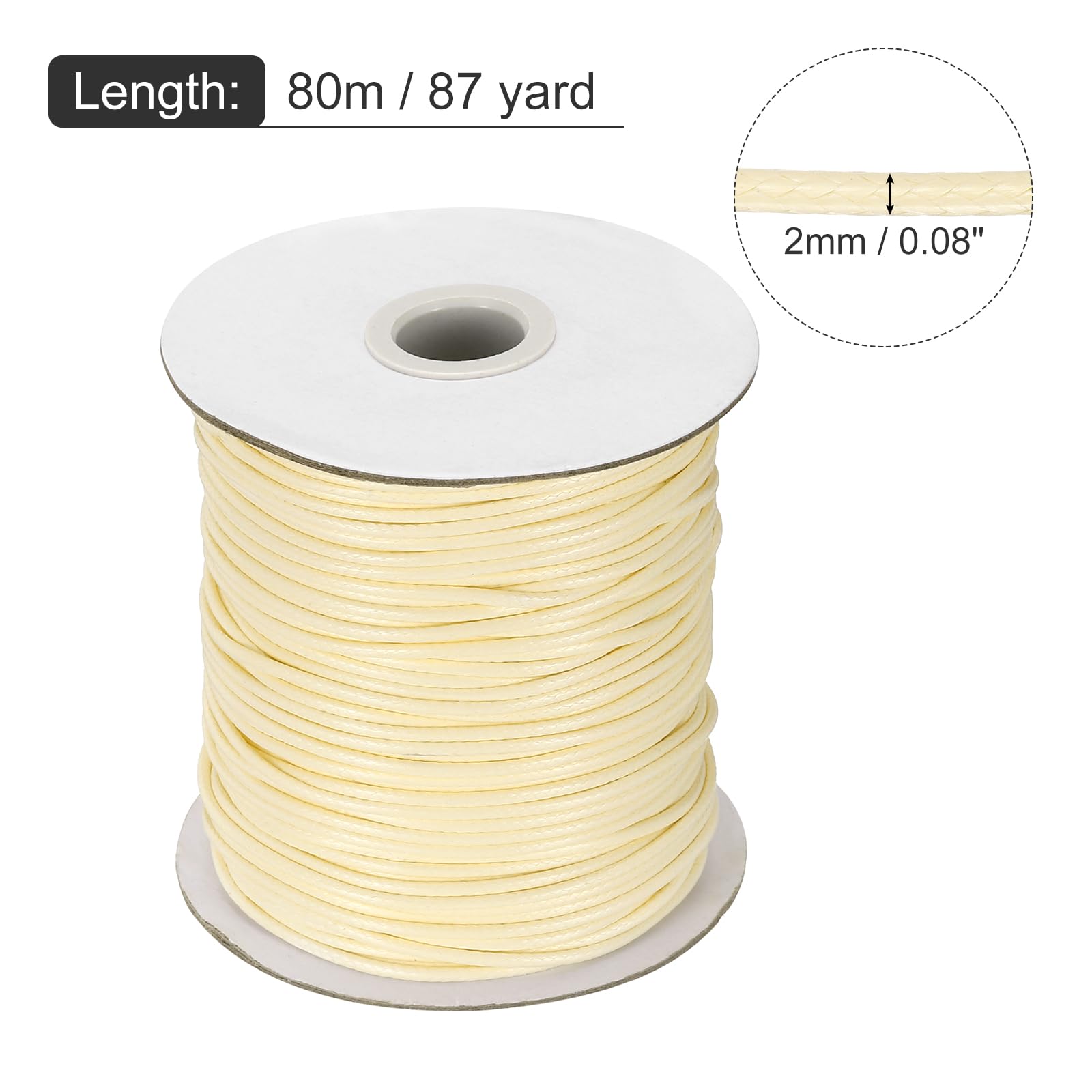 QUARKZMAN Cordino Cerato 2mm Filo Cerato 87 Iarde Cordone In Pelle Per Realizzazione Bracciali, Collane, Bigiotteria, Creazione Gioielli e Lavoretti Fai Da Te (Beige)