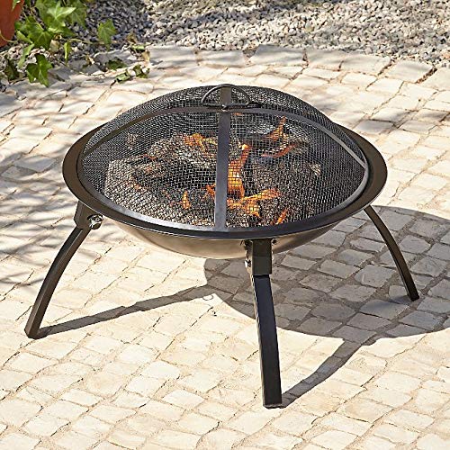 Fire Pit Firebowl & Log Burner with 4 Folding Legs Garden Outdoor Camping 56cm