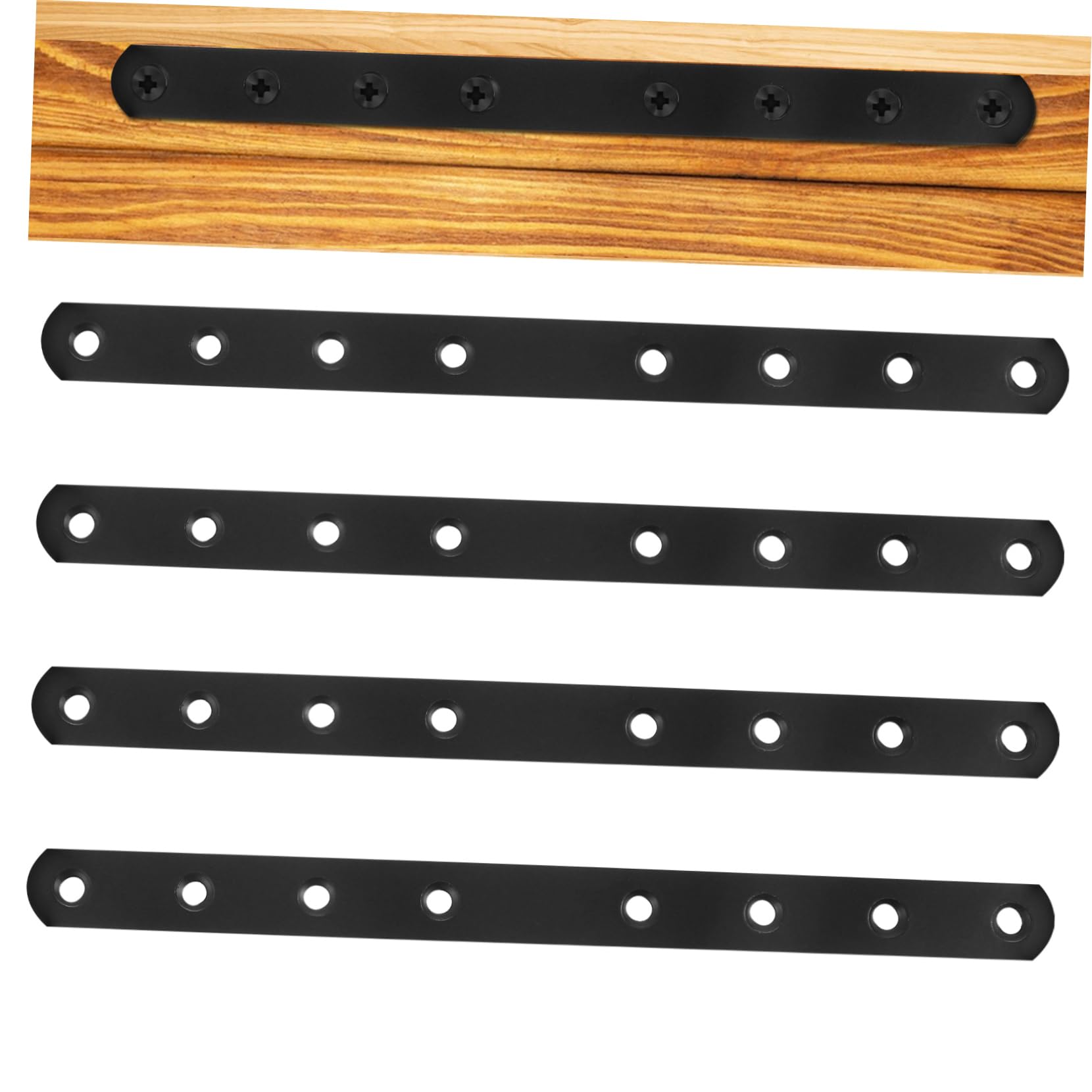 jojofuny 4 Pcs Iron Straight Piece Straight Brace Metal Flat Brace Metal Plate Flat Bar Mending Plates Metal Bracket Metal Fixing Brace Flat Brace Brackets Stainless Steel Black