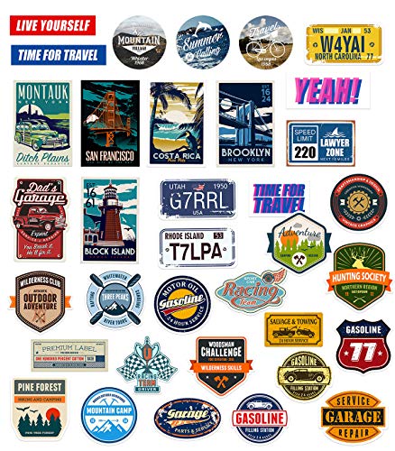 Chileeany Lot de 35 Rétro Vintage Stickers Valise Autocollants pour Valise Voyage Skateboard Guitare（World Tour）