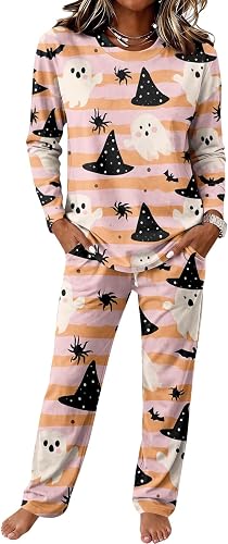 Halloween Pajama for Women Sets Cute Ghost Womens Pajamas Sets 2 Piece, Horror P