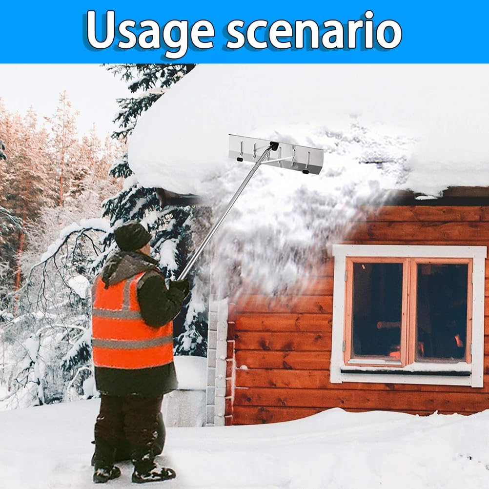 Aluminum Roof Snow Rake, Adjustable Length Snow Rake, Snow Removal Tool, with Telescoping Pole (147-607cm), Non-Slip Handle, for Removing Snow, Leaves, Debris