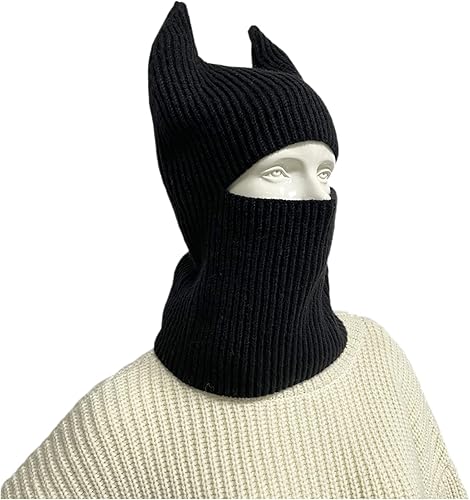Miniatura 4 de Divertidos gorros de punto con máscara de esquí de cara completa para invierno, cálido, pasamontañas, sombrero de Halloween, gorro de cuerno de buey