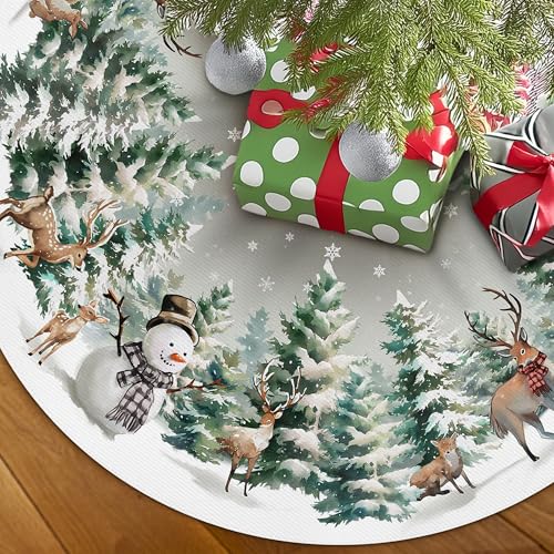 Christmas Tree Skirt 48 Inch, Christmas Tree Ornaments, Rustic Xmas Tree Snowman Skirts Mat for Home Decor Xmas Party Tree Holiday Decorations Indoor