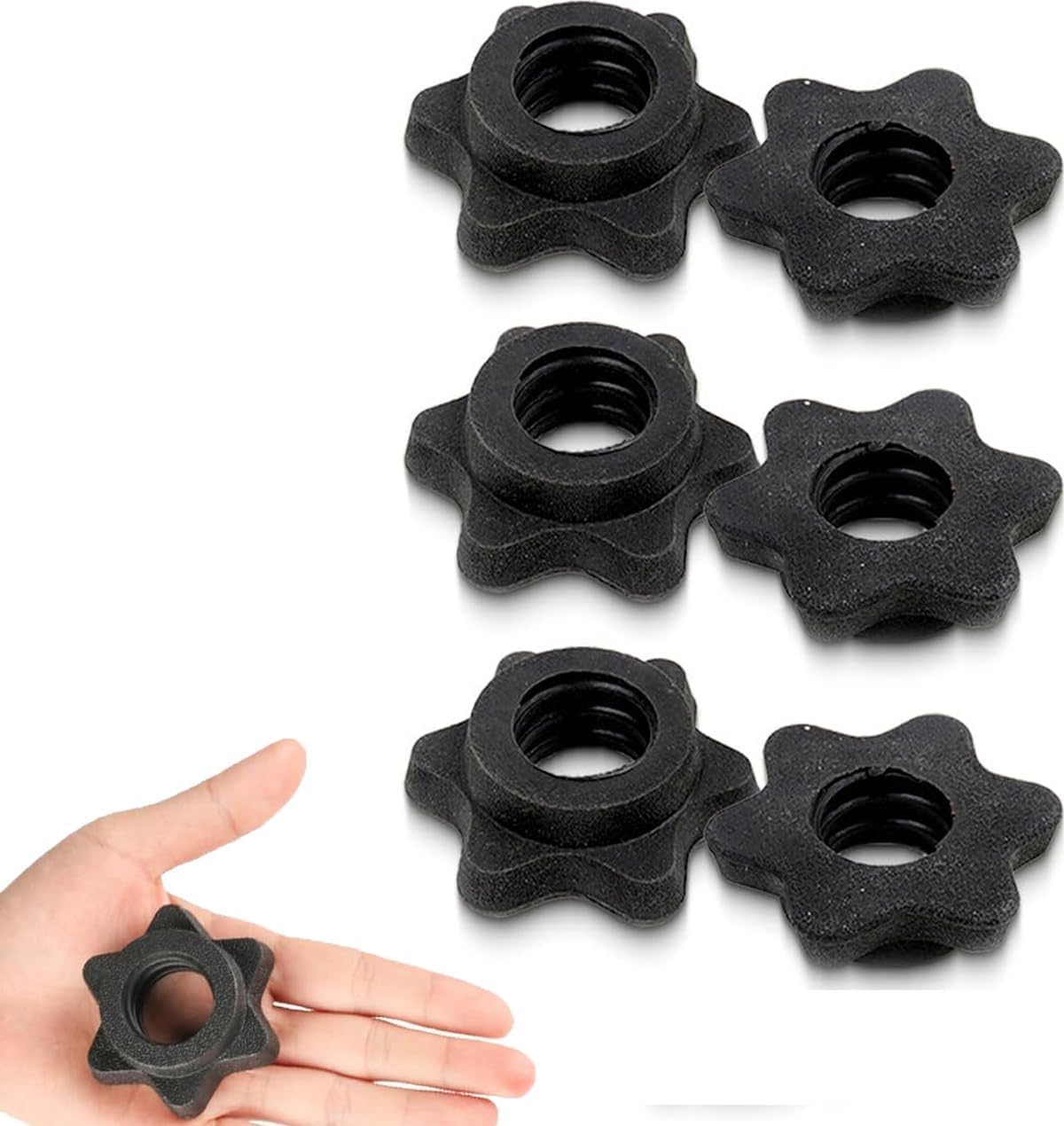 6 dadi esagonali per manubri corti, chiusura rapida antiscivolo, chiusura rapida a stella, clip per bilanciere in plastica (nero, 25 mm), per allenamento sportivo (nero, 25 mm)