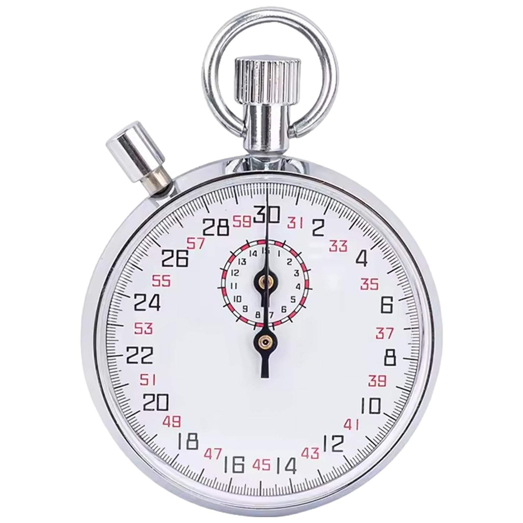 Rwigeboo Silver Mechanical Stopwatch 30S Stainless Steel Analog Stopwatch With Pause Handheld Timer For Running, Training & Experiments