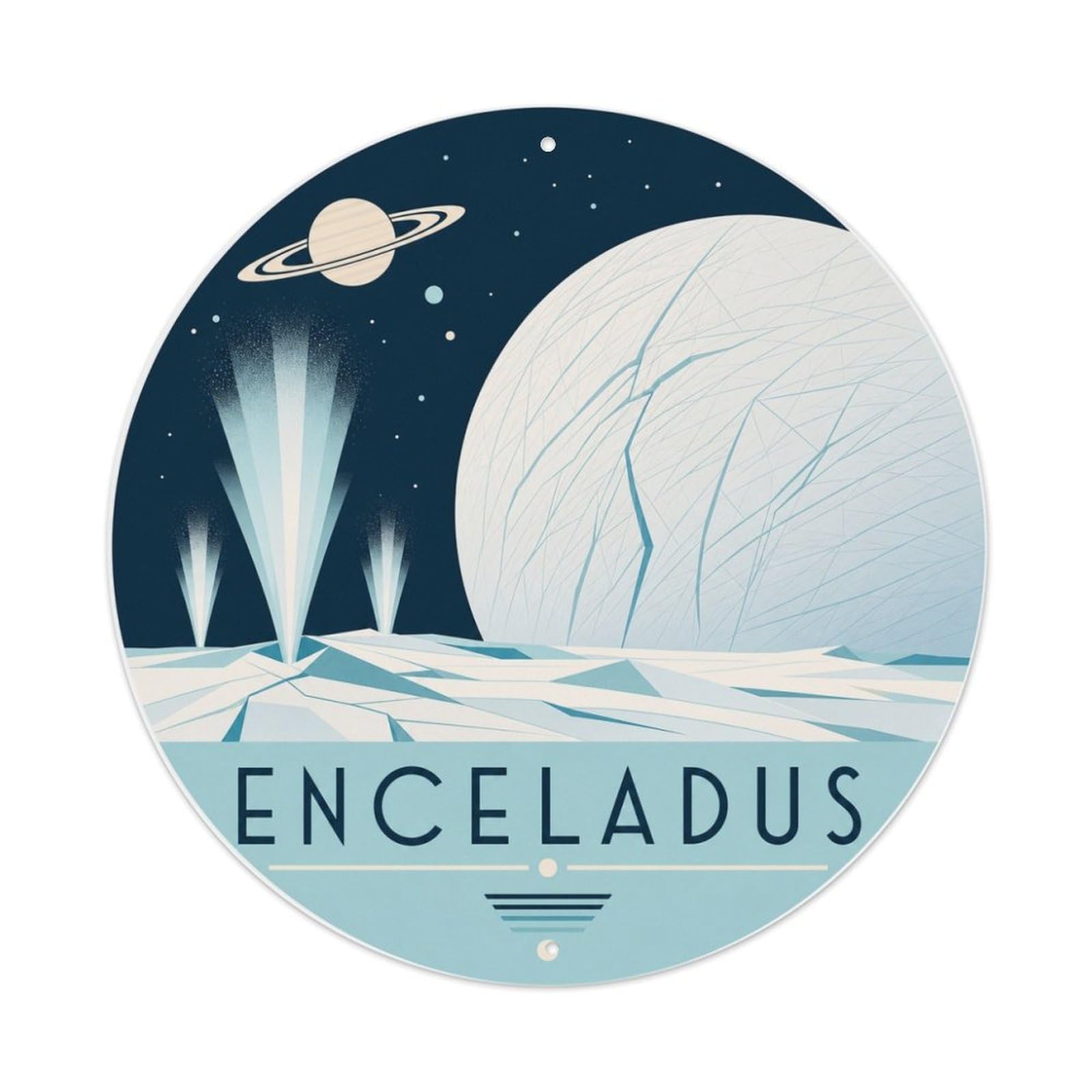 Enceladus Saturn Moon Cosmic Astral Galaxy Deep Space Metal Tin Sign Plaque Wall Decor for Cafe, Man Cave, Club Bar, Office, Home Garden Round Metal Poster 8x8Inch