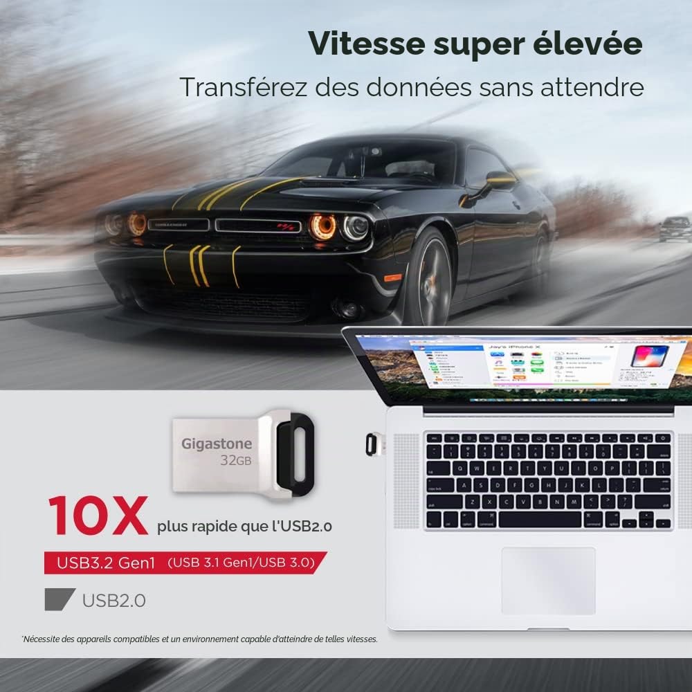 GIGASTONE 32Go Clé USB Nano Flash (Lot de 5) Z90 USB 3.2 Gen 1, 100Mo/s Ultra Rapide, Design Métallique, Mini, Stockage et Sauvegarde pour PC/Mac/TV/Voiture, USB 2.0/3.0/3.1 Compatible