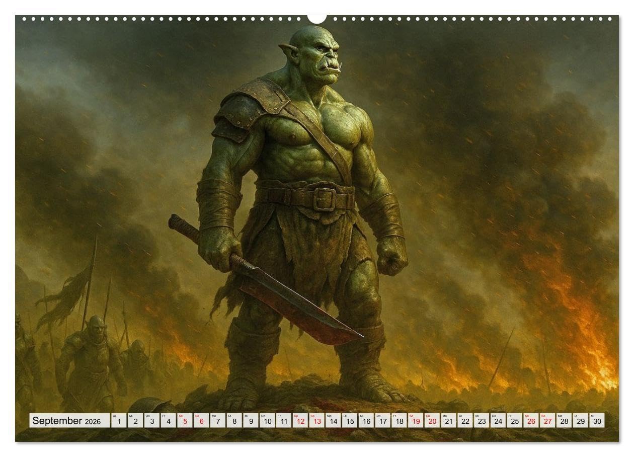 Erbe der Orks. Feuer und Schatten (hochwertiger Premium Wandkalender 2026 DIN A2 quer), Kunstdruck in Hochglanz: Eine bildgewaltige Reise in die Welt ... - rau, mystisch und erhaben. (CALVENDO Kunst)