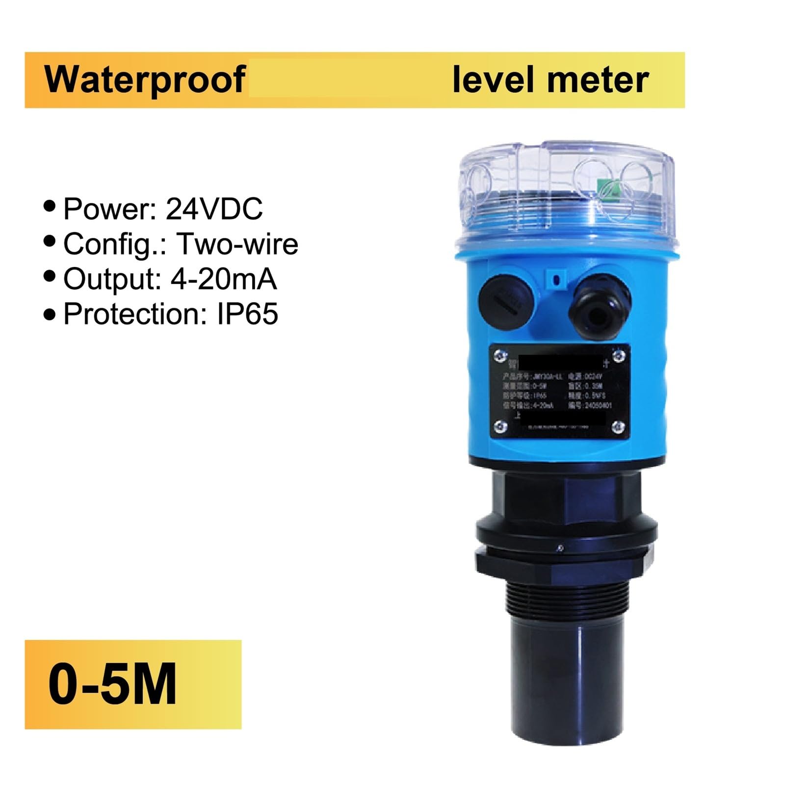 Trasmettitore di livello impermeabile RS485 4-20mA 0-10m Sensore di liquido senza contatto for serbatoio acqua industriale(0-5m-4-20MA-2-Wire)