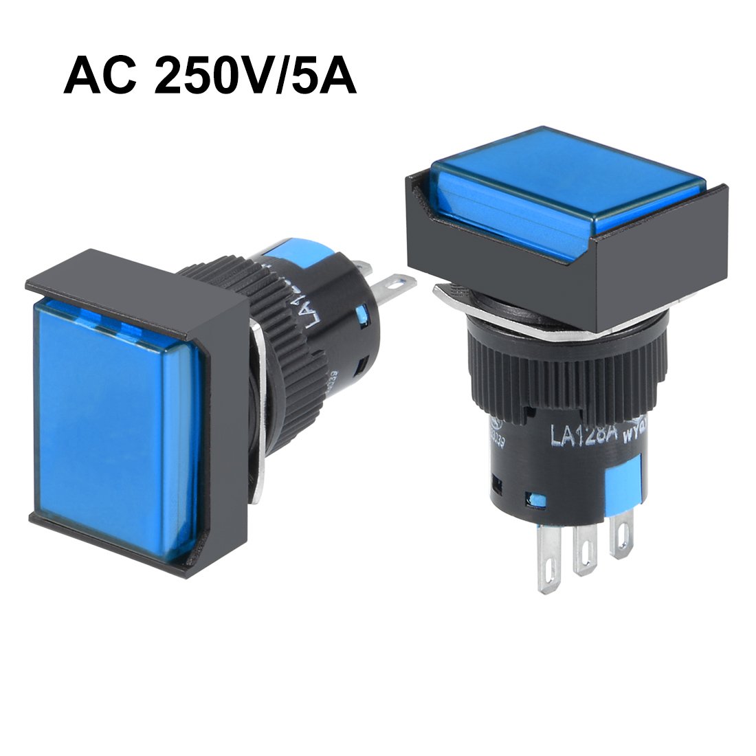 Sourcingmap 5Pcs 16mm Latching Push Button Switch Blue Square Button SPDT 1 No 1 NC - Image 2