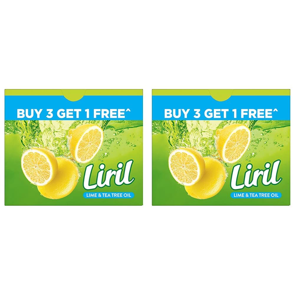 Liril Lime and Tea Tree Oil Bath Soaps: Refreshing Bathing Soaps with Freshness of Lemon - Paraben and Sulphate Free Soap Bar, 125 g (Buy 3 Get 1) (Pack of 2)