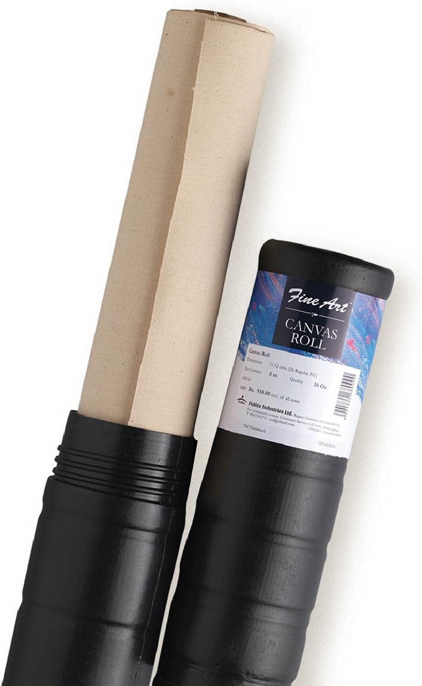 Fine Art Canvas Roll 5 Meter, 28 Regular FG for Painting, 100% Cotton Fine Grain Canvas Roll, for Acrylic & Oil Painting, White | Ideal for Artists and Beginners