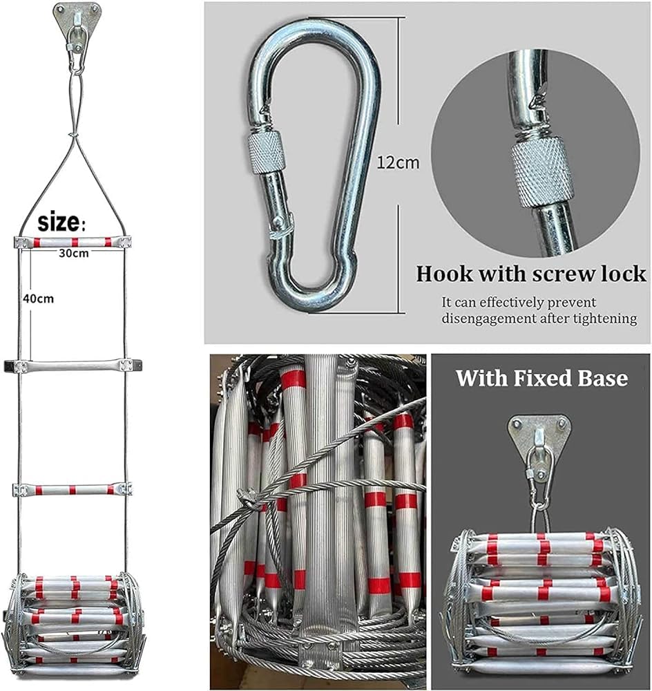 Escalera De Cuerda De Emergencia Multifuncional De Aleación De Aluminio, Escalera De Incendio Portátil Reutilizable Para Exteriores, Escalera De Cuerda De Alambre Resistente A Las Llama(Size:10m/32ft)