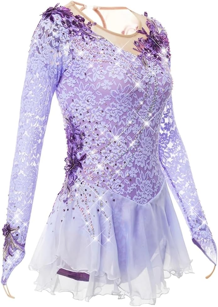 Lace Figure Skating Competition Dress Professional Ice Skating Costume Gradient Gymnastics Leotard Activewear