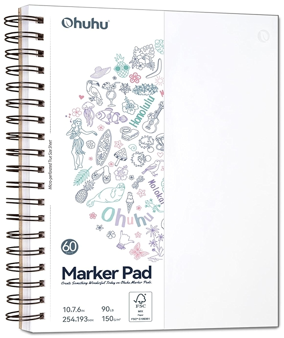 Ohuhu双面艺术素描本 - 无渗透绘画纸 - 60页螺旋装订素描本