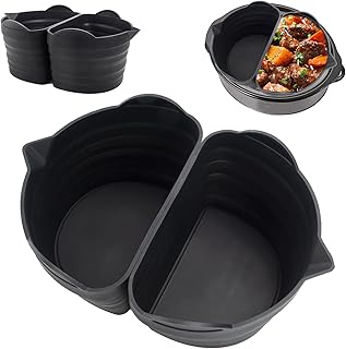 Silicone Slow Cooker Liners for Crockpot 6QT, Crock Pot Liners, Silicone Slow Cooker Liner Divider, Slow Cooker Accessories Cooking Liners for Morphy Richards Tower 6 Quart Slow Cookers (2 x black)