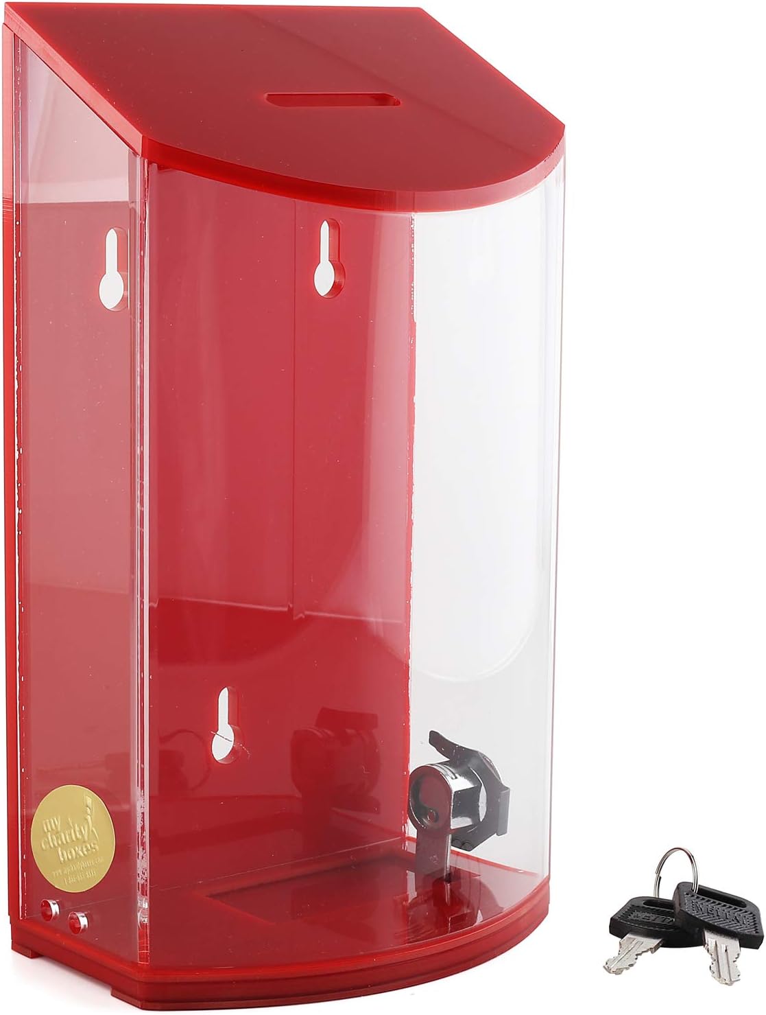 My Charity Boxes - Rounded Acrylic Box - Charity Box - Donation Box - Collection Box - Tip Container - Kupat Tzedakah (Red)