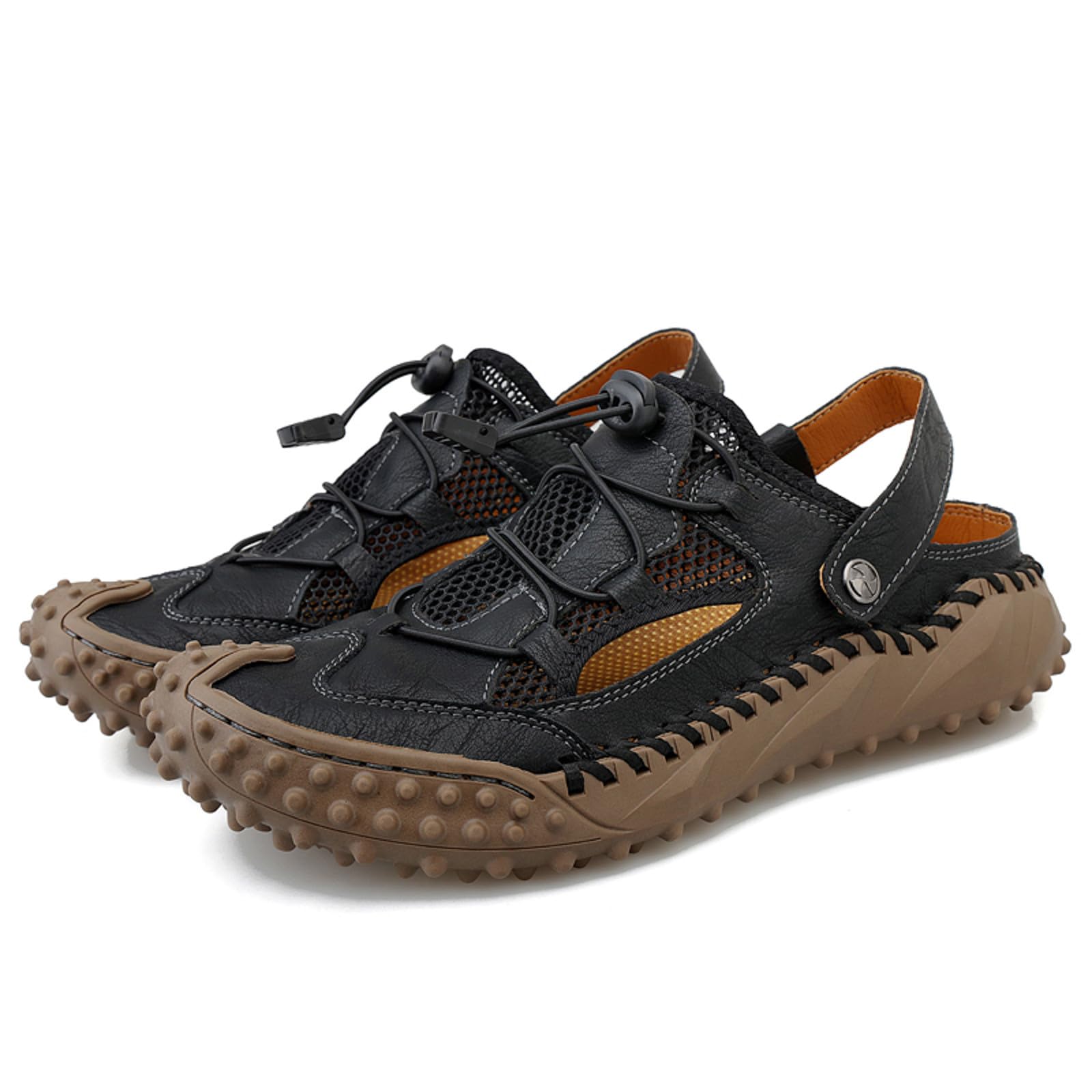 Sandales pour homme en cuir avec semelle intérieure - Sandales d'extérieur - Chaussures de loisirs - Sangle élastique - Sandales de trekking confortables - Sandales de randonnée légères et