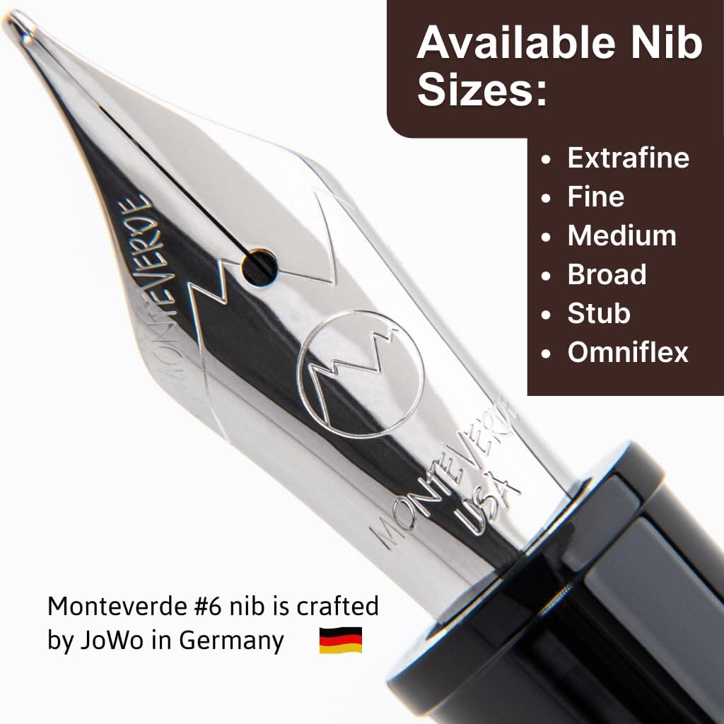 Monteverde USA Aldo Domani Fountain Pen Brushed - Extra Fine Nib - Luxury Writing Pen - JoWo Stainless Steel Nib - Smooth Ink Flow - Refillable - Gift Box Included
