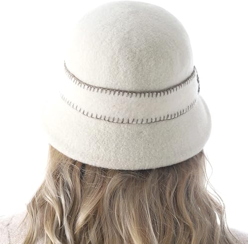 Miniatura 5 de Sombrero de pescador de lana de invierno elegante para mujer, estilo vintage de los años 20, sombreros de bolos Cloche