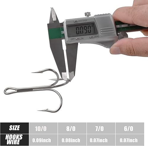 Miniatura 8 de 15 ganchos de pesca clásicos de agudos de gran tamaño, color plateado, con triple púa, fuerte y afilado, para agua salada, tamaño 40 60 70 80 90 100