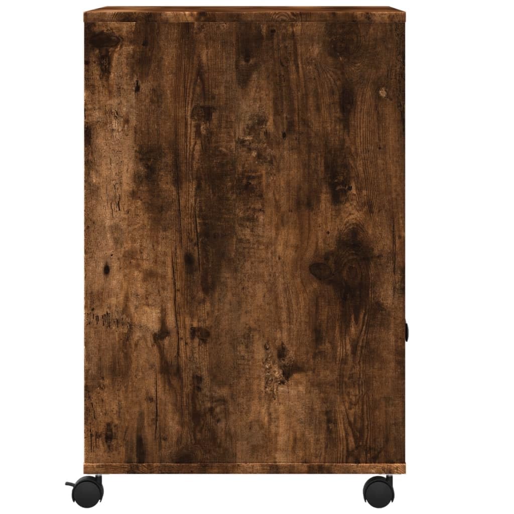 Druckerständer mit Rollen Räuchereiche 60x48x74 cm, Druckerwagen auf Rollen mit 2 arretierbaren multifunktionaler Druckertisch als Bücherregal, Aktenregal oder Beistelltisch,