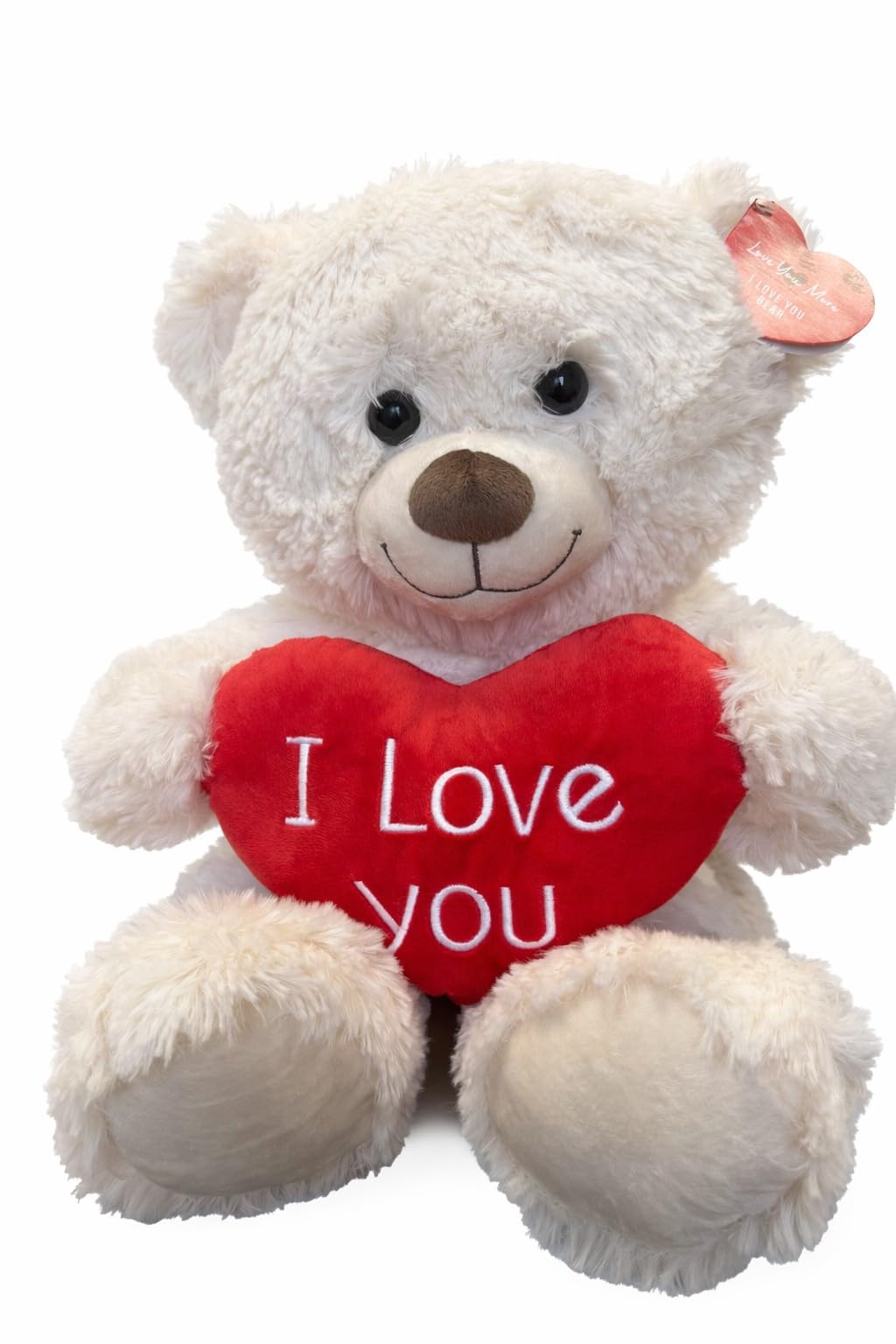 PMS Easter Teddy Bear – 60cm Large Cream Plush Soft Toy with I Love You Heart – Big Cuddly Easter Gift Keepsake for Kids Girlfriend Wife – Birthday Present