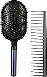 Dioche Conjunto de Pente de Cabelo de 2 Peças, Pente de Dente Largo e Escova de Almofada de Ar de Massagem, Alça Antiderrapante Antiestática para Cabelos Cacheados e Lisos (BLUE)