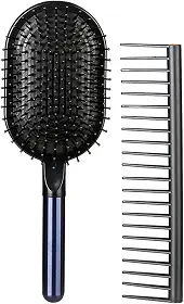 Dioche Conjunto de Pente de Cabelo de 2 Peças, Pente de Dente Largo e Escova de Almofada de Ar de Massagem, Alça Antiderrapante Antiestática para Cabelos Cacheados e Lisos (BLUE)