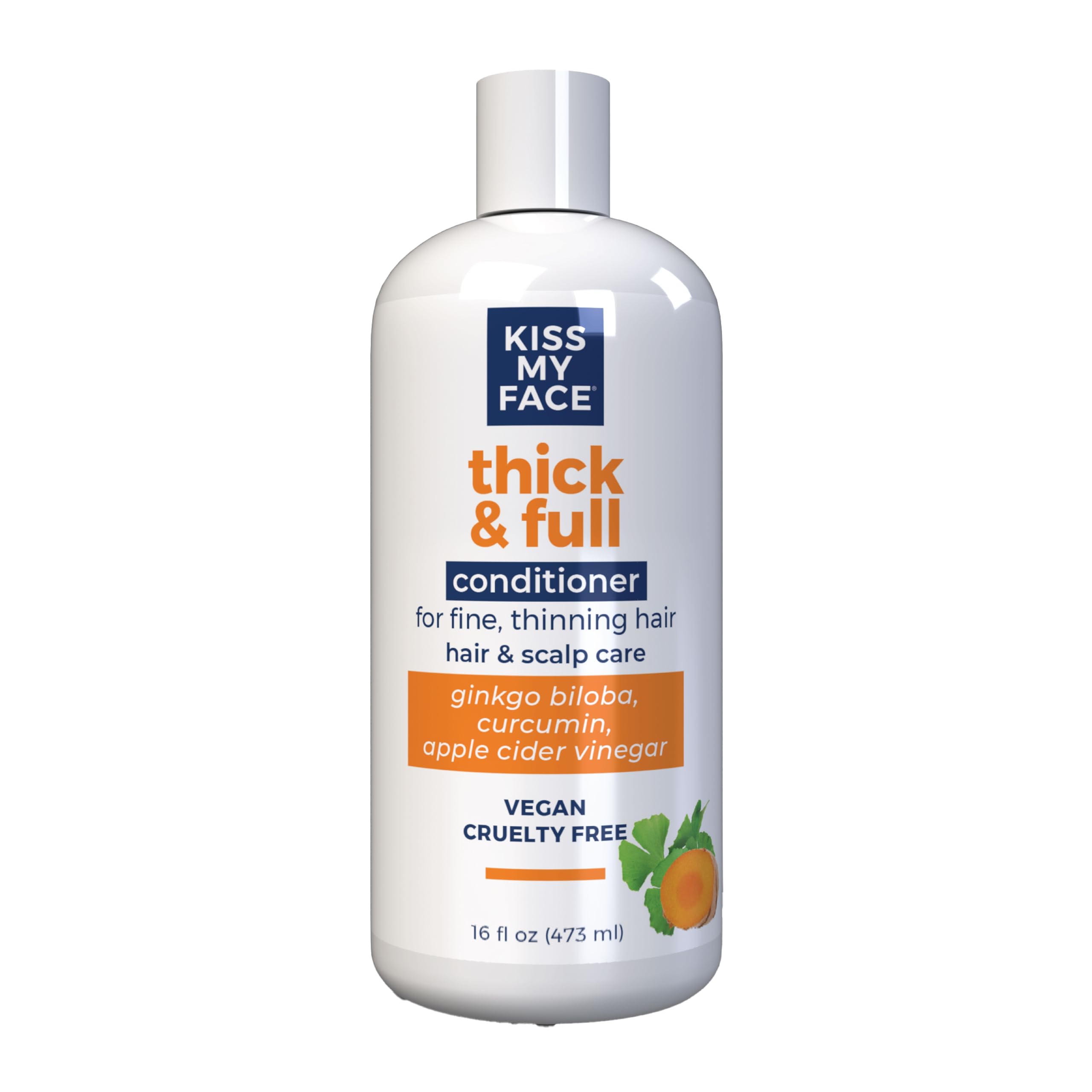 Kiss My Face Thick & Full Conditioner, For Fine and Thinning Hair, Hair and Scalp Care, Ginkgo Biloba and Curcumin, Vegan and Cruelty Free, 16 Fl Oz