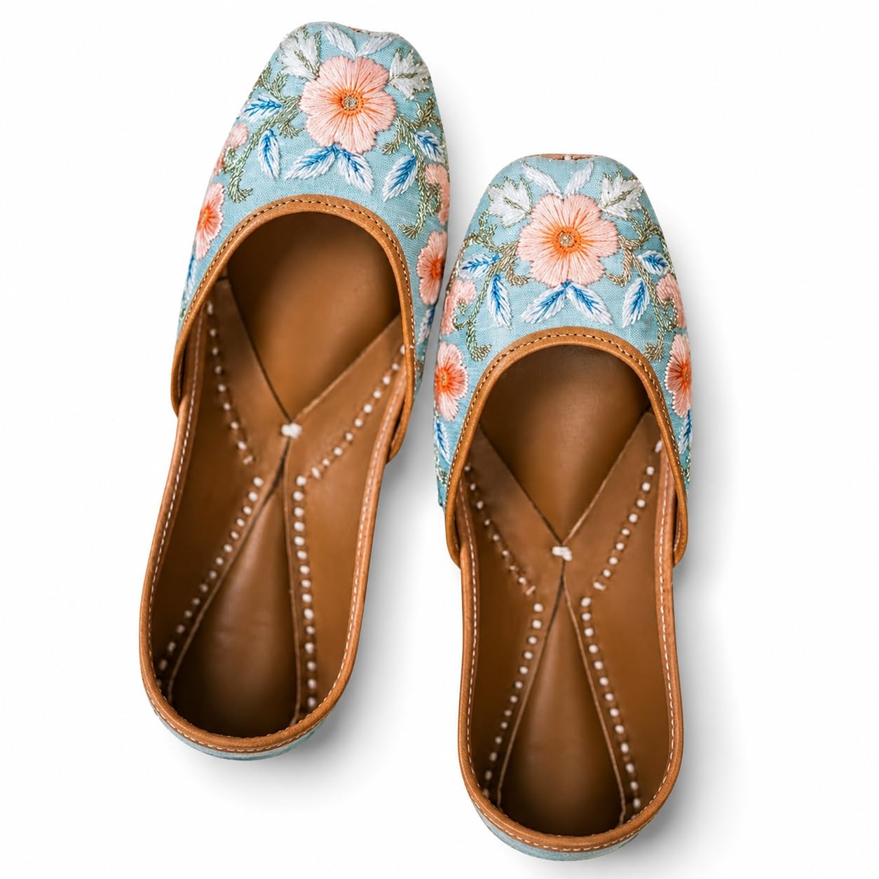 Women’s Pastel Floral Embroidered Punjabi Jutti | Soft Fabric Ethnic Mojari for Casual, Festive & Everyday Wear-image-22