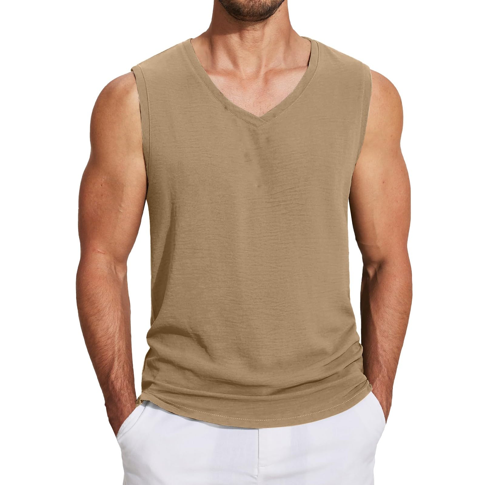 JPLZi Men's Casual Tank Top V Neck Summer Beach Muscle Basic T-Shirts Sleeveless Stretch Tank Shirts Hippie Tops