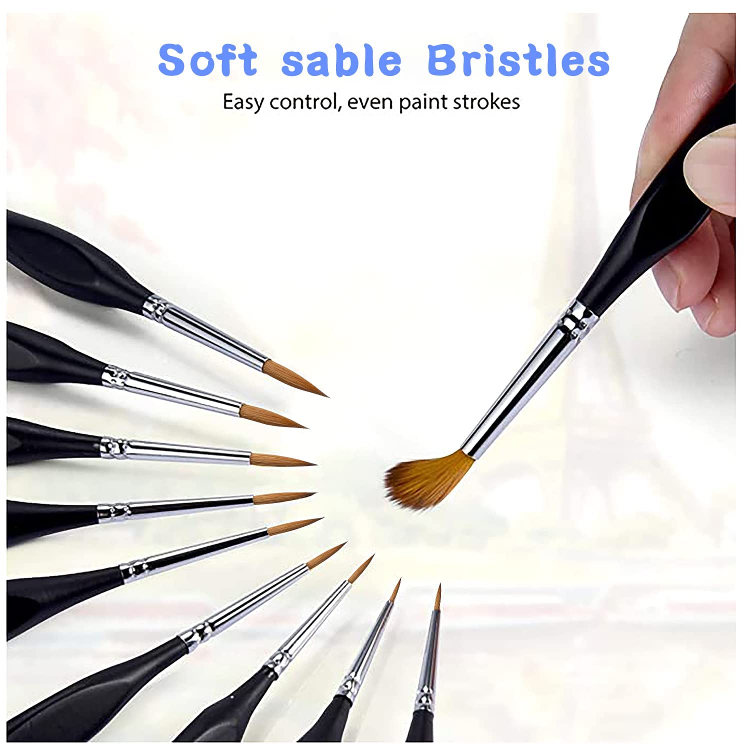 Kolinsky Sable Watercolor Brushes, 10pcs Sable Detail Paint Brush Set