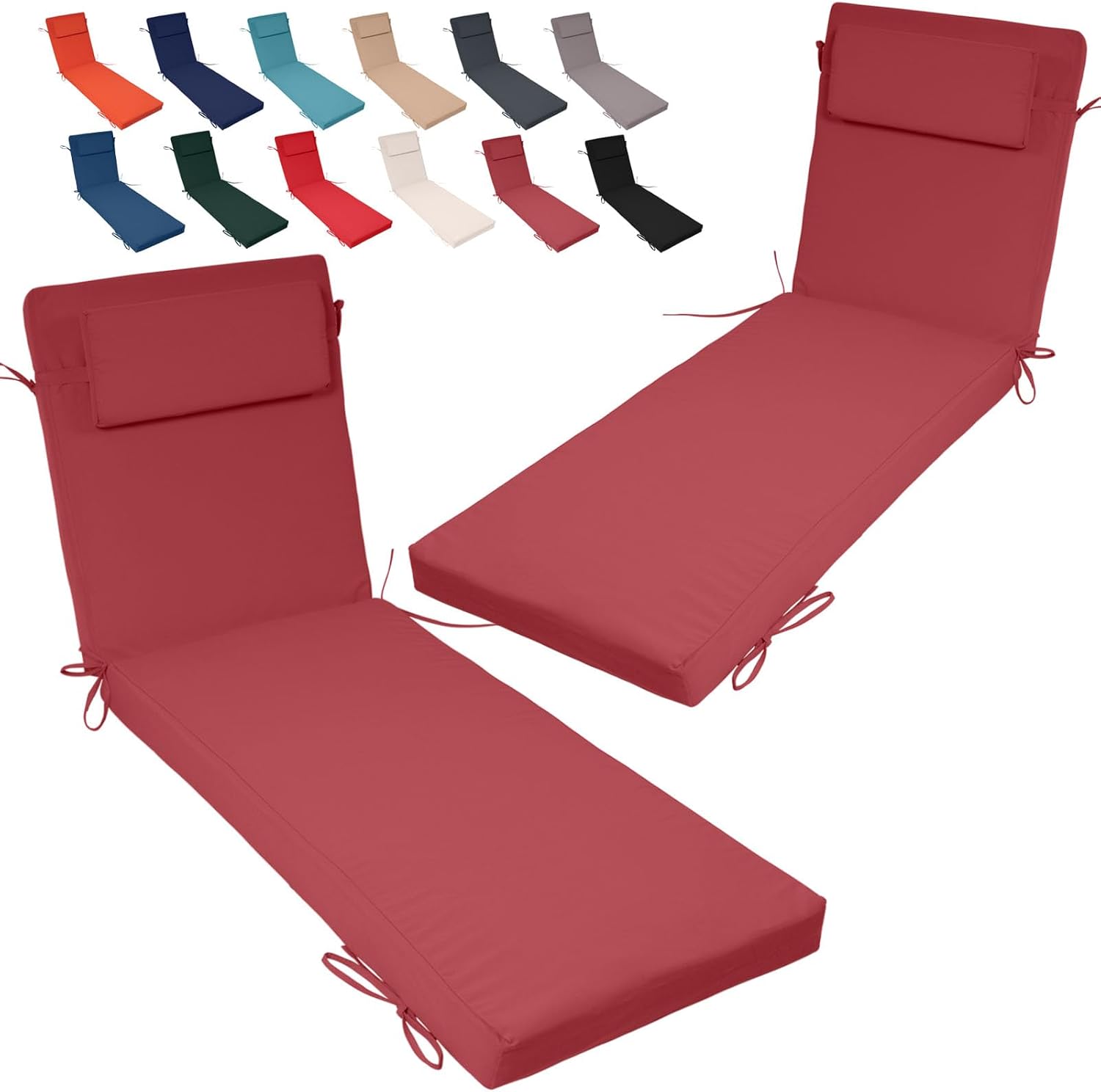 2 Pack Chaise Lounge Cushions with Ties and Pillow, 72 X 21 X 3.1IN, Reversible, Water-Resistant, Outdoor Foam Patio Lounge Chair Cushion, Patio Furniture Cushions for Lawn, Pool,Beige